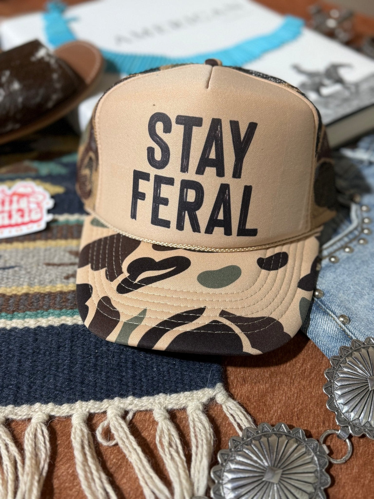 Stay Feral Camo Trucker Hat - Pretty Petty Co