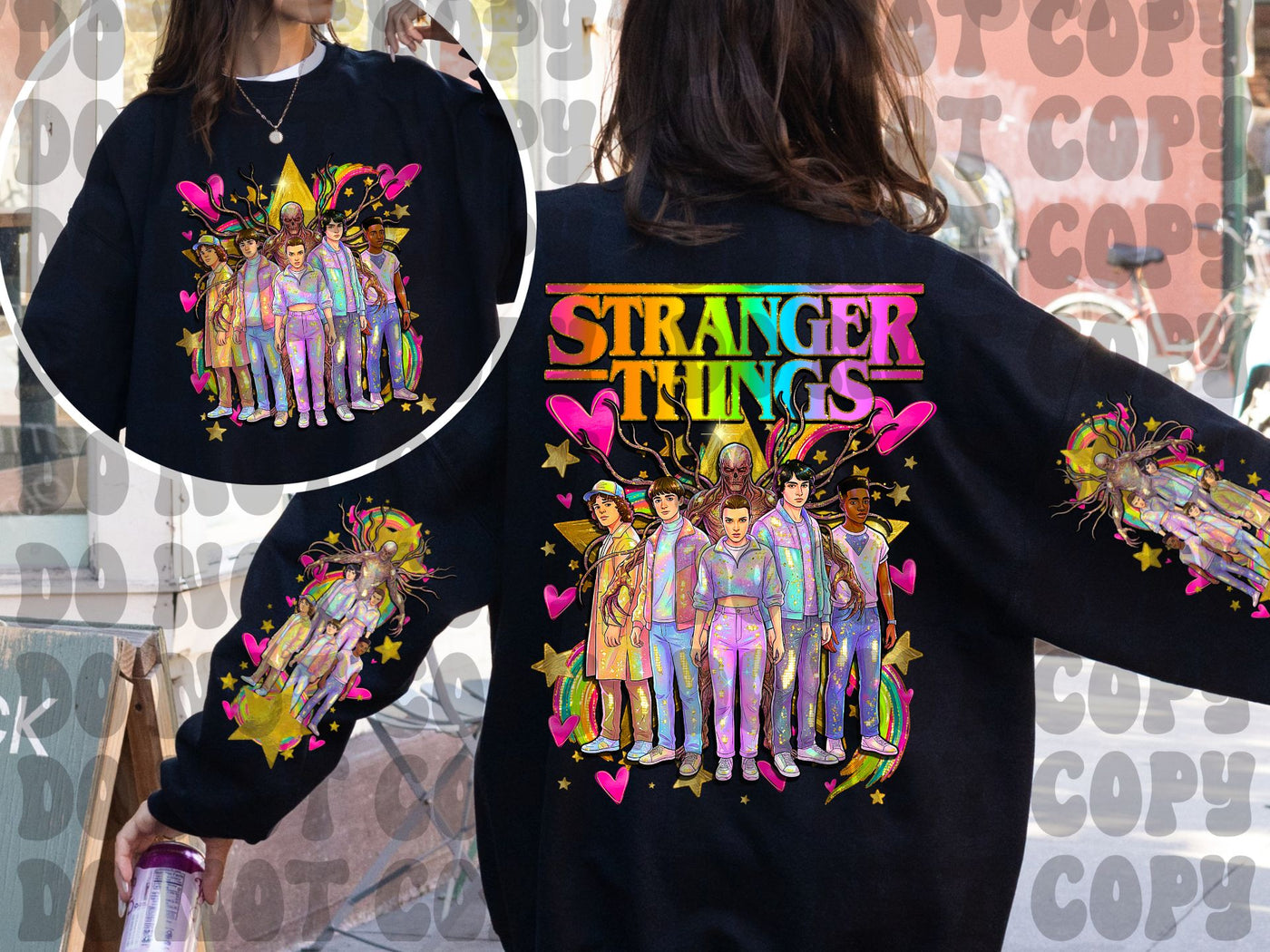 ST Colorful Graphic Sweatshirt | Hawkins Inspired Front Back Sleeve Print | Color Pop Collection