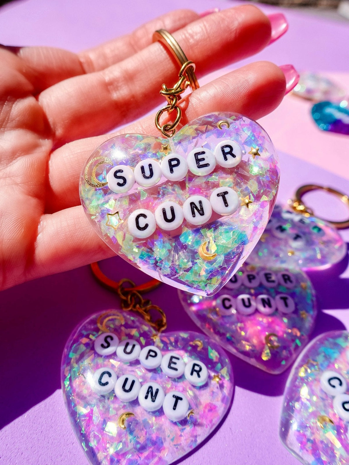 Super Cunt Glitter Moon Keychain - Pretty Petty Co