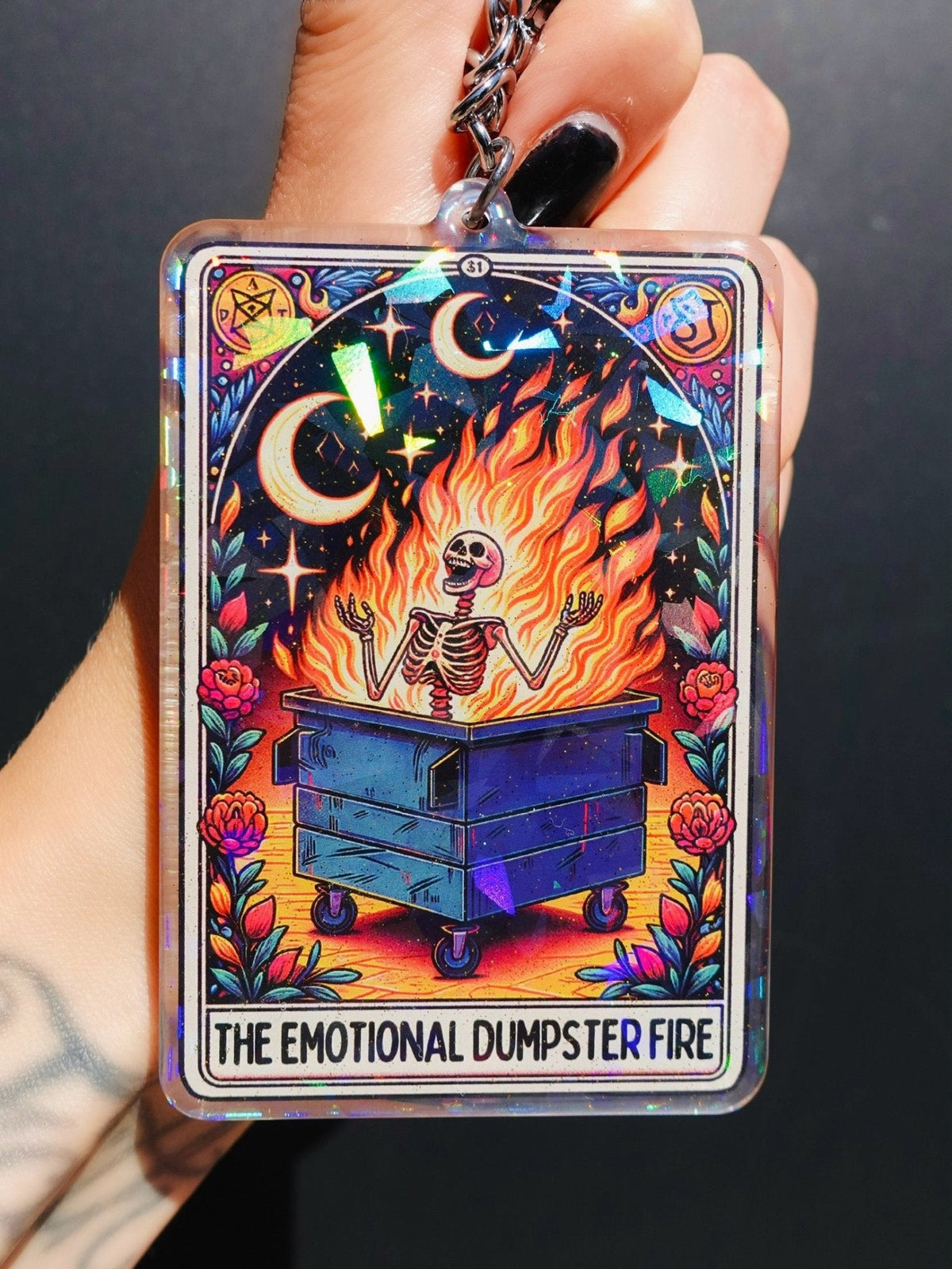 The Emotional Dumpster Fire Holographic Keychain - Pretty Petty Co