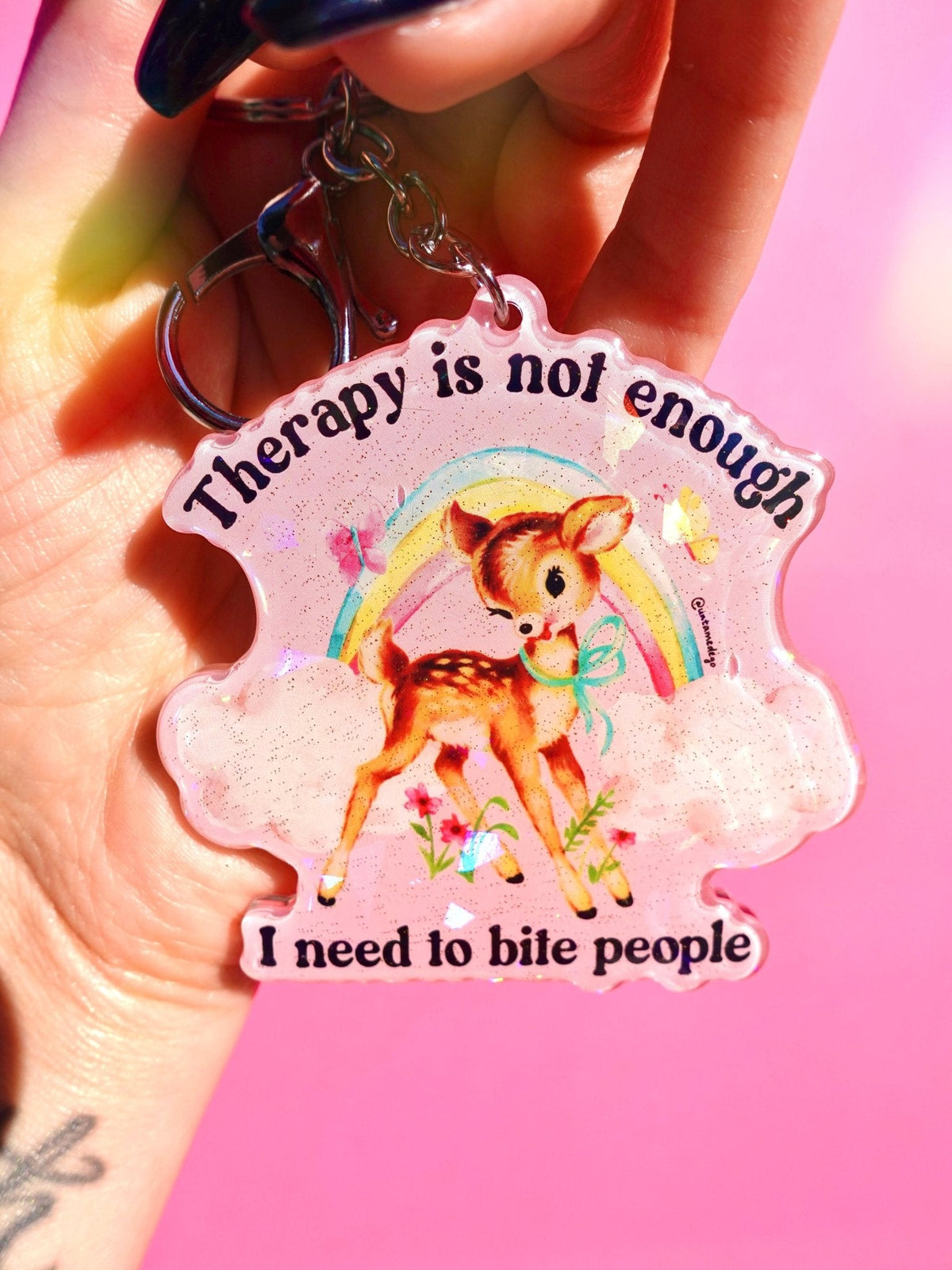 Therapy Is Not Enough I Need To Bite People Holographic Keychain - Pretty Petty Co