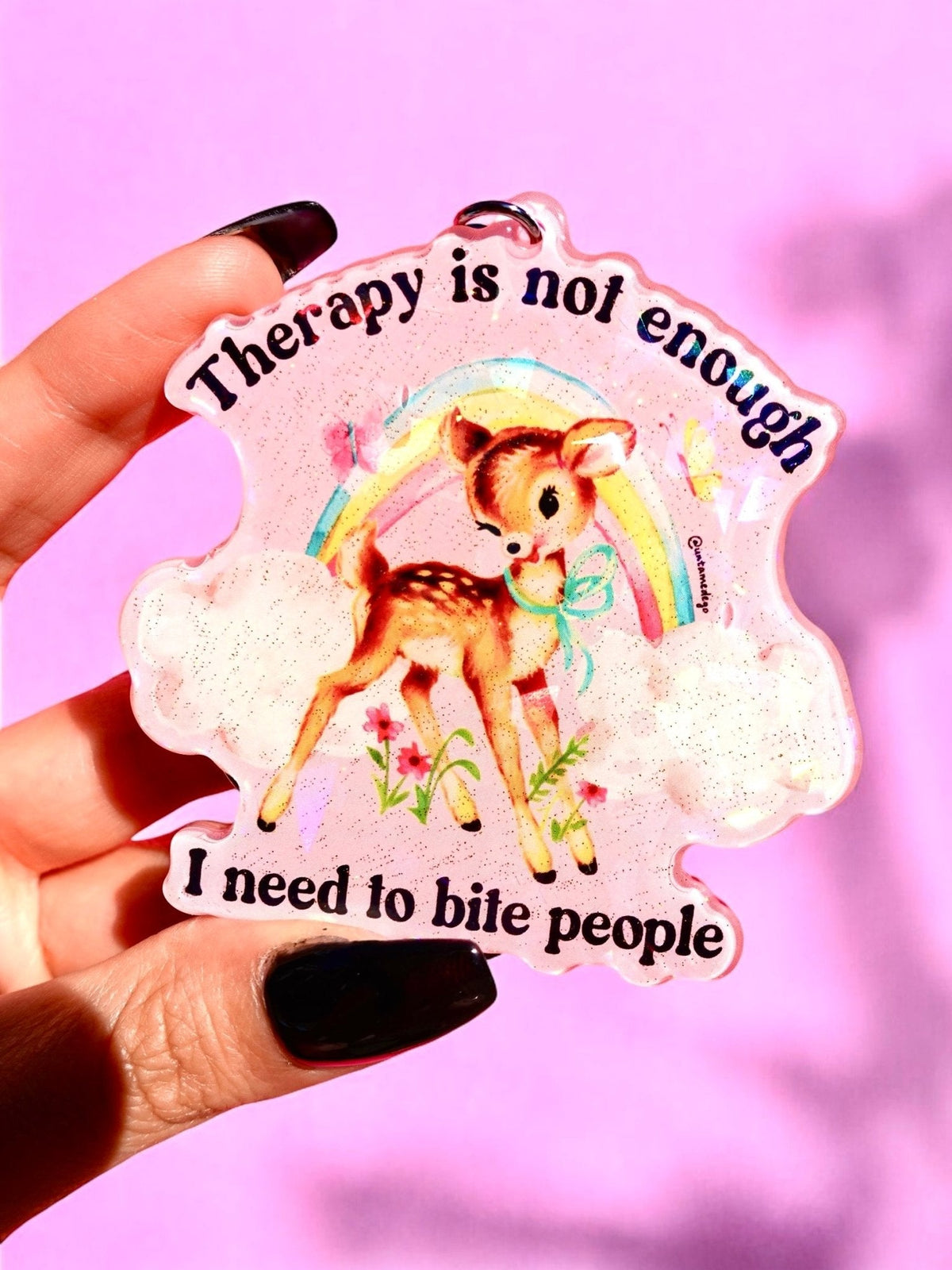 Therapy Is Not Enough I Need To Bite People Holographic Keychain - Pretty Petty Co