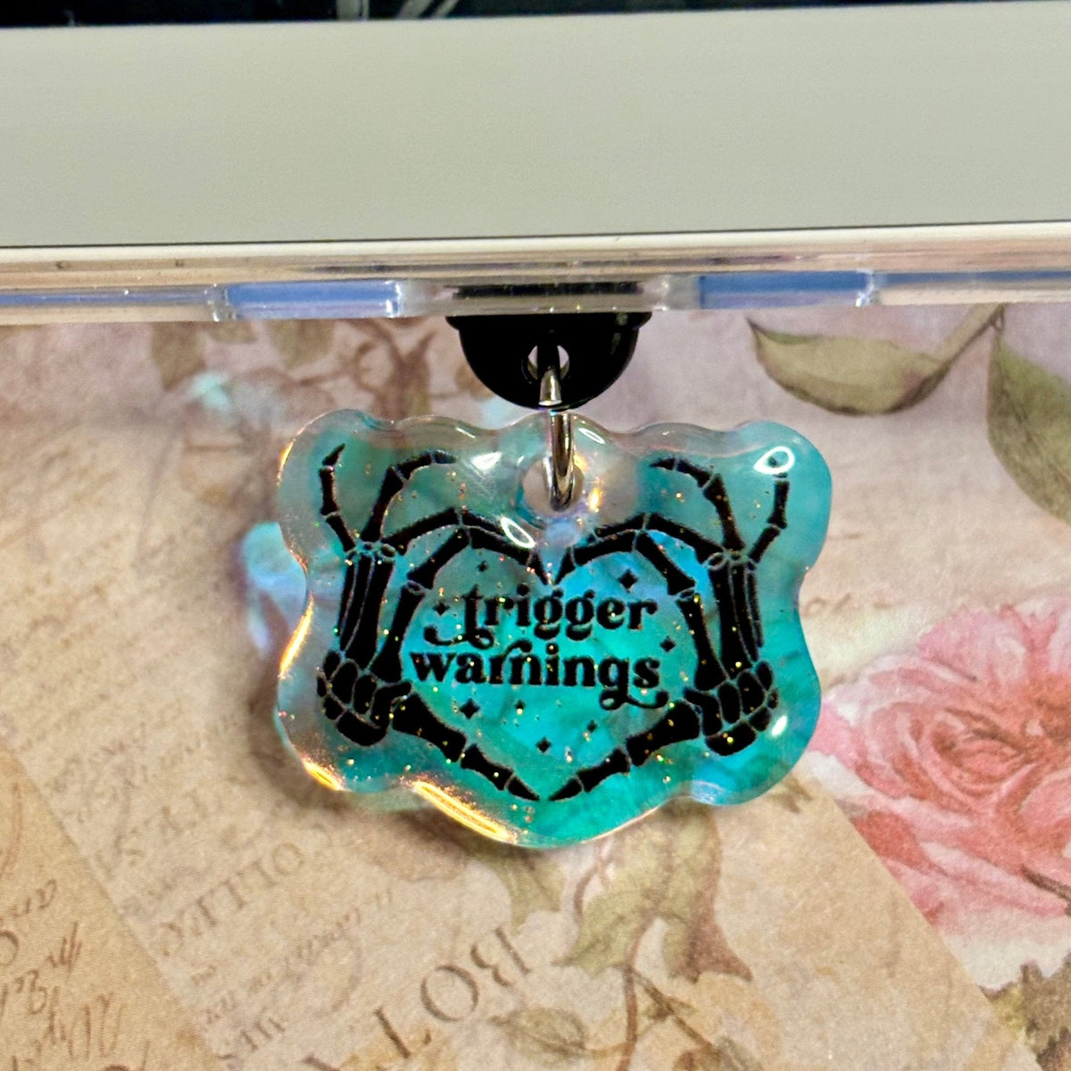 Trigger Warnings Smut Holographic Sparkle USB-C Dust Plug Kindle Charm - Pretty Petty Co