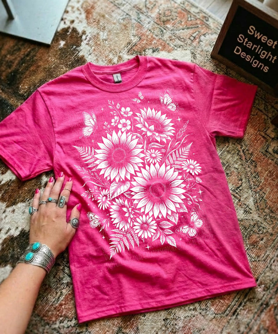 Sunflower Floral Shirt | White Wildflower Graphic Tee | Botanical Flower Shirt | Cottagecore Floral Apparel | Nature Lover Gift