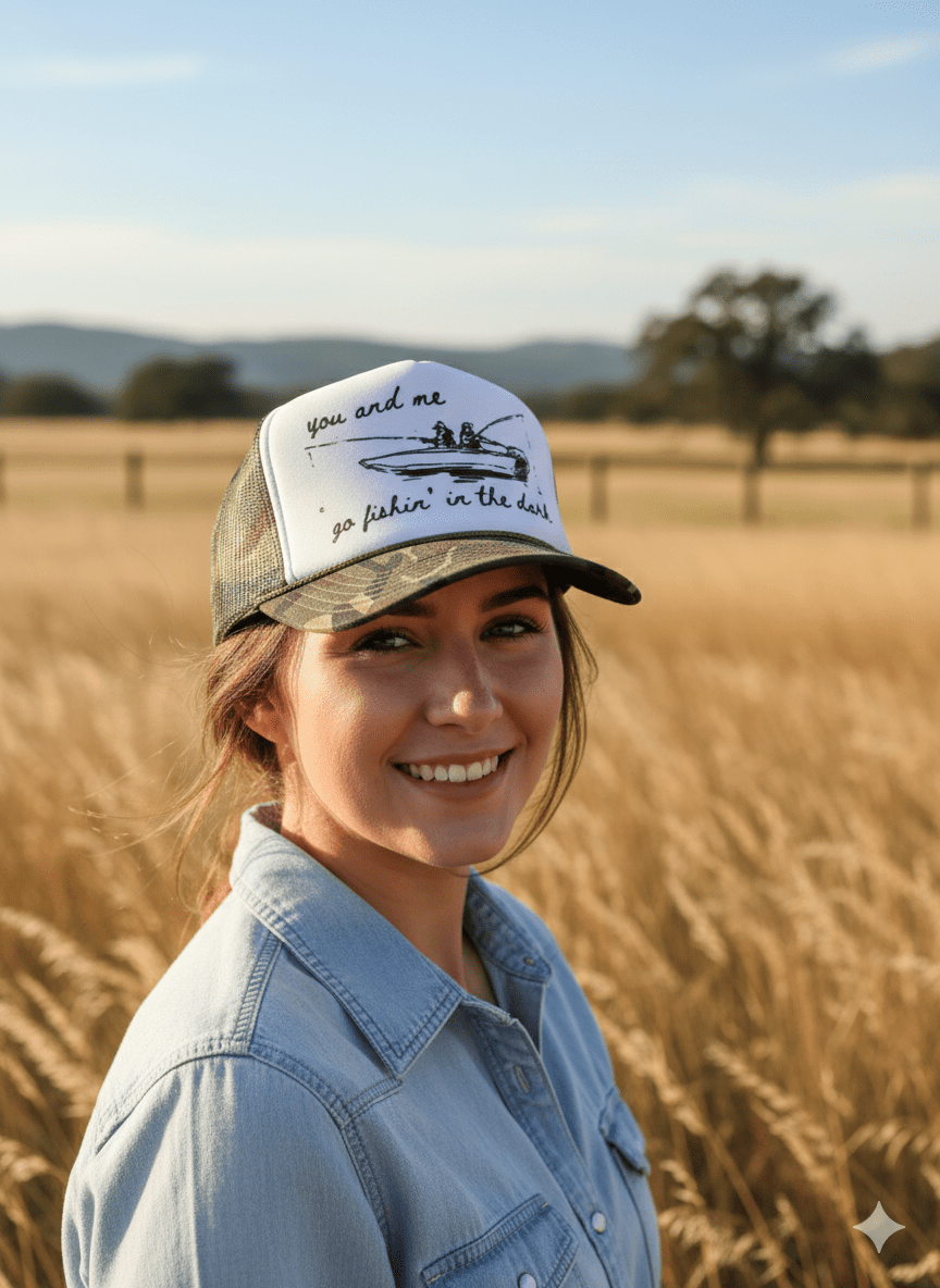 You And Me Go Fishin In The Dark Trucker Hat - Pretty Petty Co