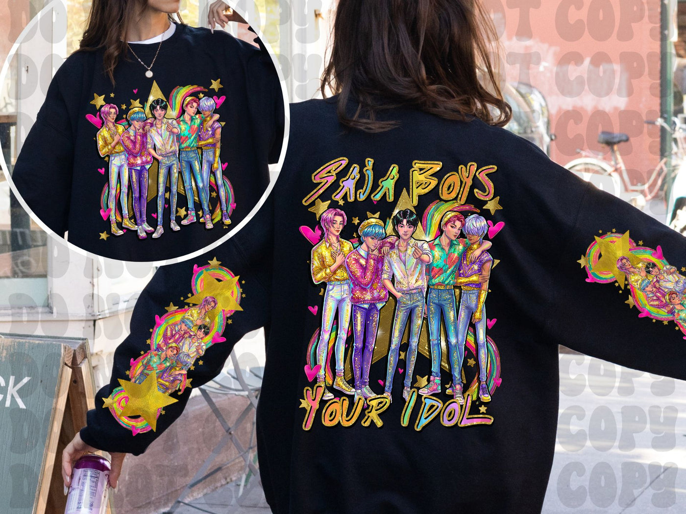 Your Idol Boy Band Colorful Graphic Sweatshirt | Pop Music Inspired Front Back Sleeve Print | Color Pop Collection