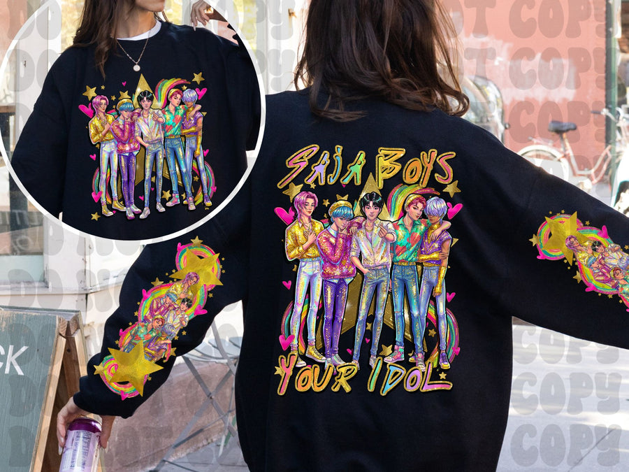 Your Idol Boy Band Colorful Graphic Sweatshirt | Pop Music Inspired Front Back Sleeve Print | Color Pop Collection